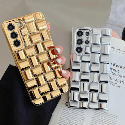 Luxury 3D Plating Squares Weave Pattern Phone Case For Samsung S22 Series