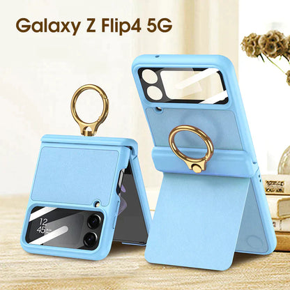 Magnetic hinge leather ring bracket case For Samsung Galaxy Z Flip4