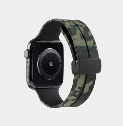 Magnetic Folding Buckle Camo Silicone Band For Apple Watch