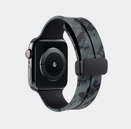 Magnetic Folding Buckle Camo Silicone Band For Apple Watch