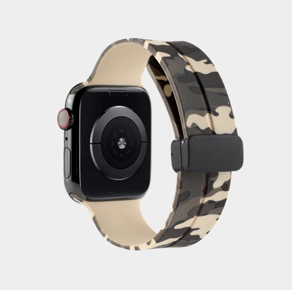 Magnetic Folding Buckle Camo Silicone Band For Apple Watch