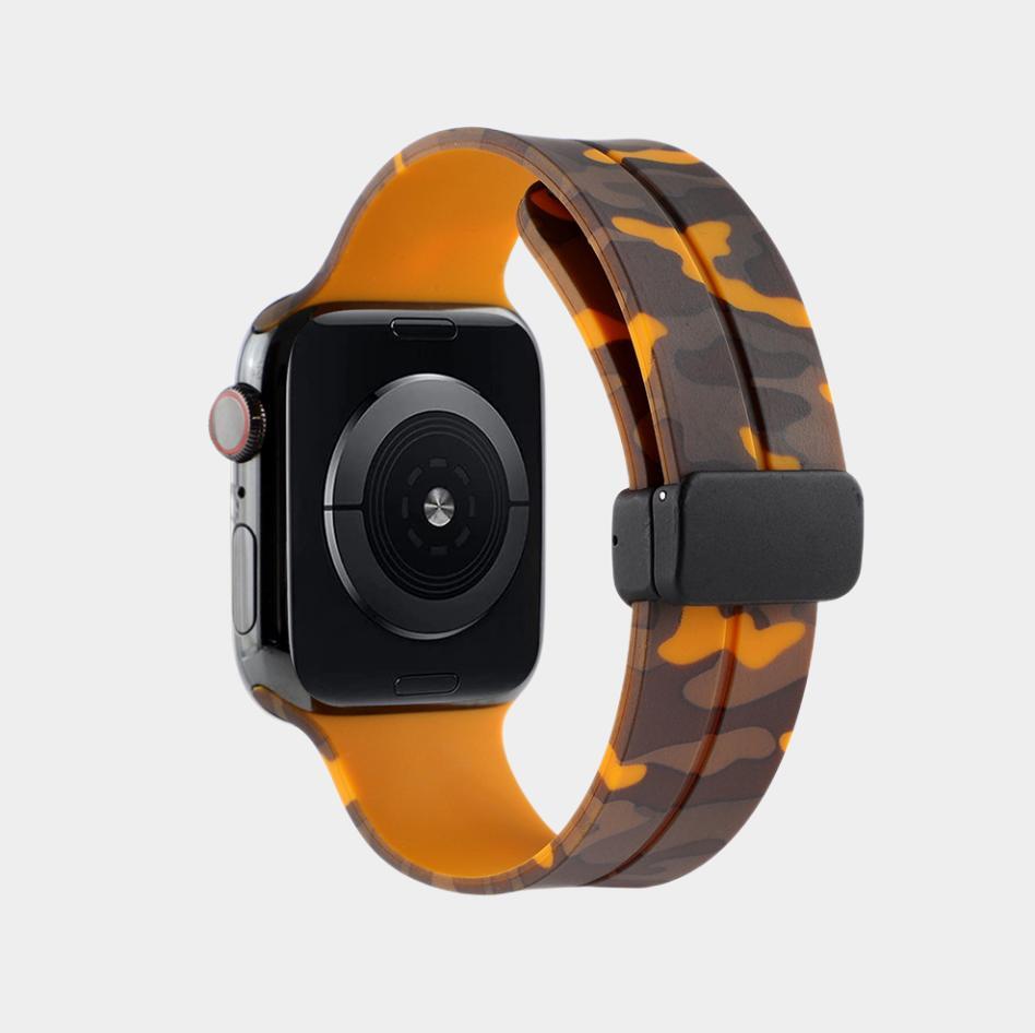 Magnetic Folding Buckle Camo Silicone Band For Apple Watch