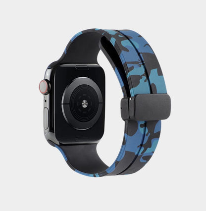 Magnetic Folding Buckle Camo Silicone Band For Apple Watch