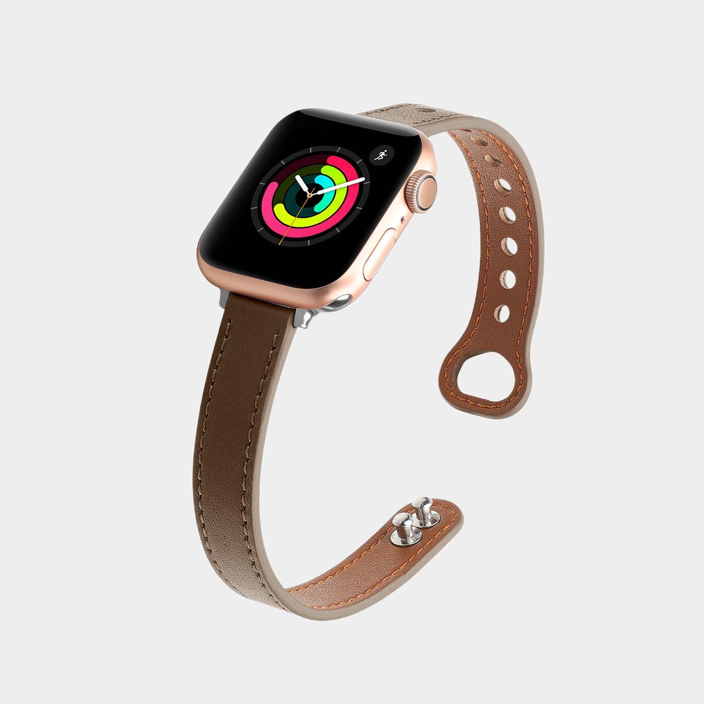 Narrow Leather Double Pin Clasp Band For Apple Watch