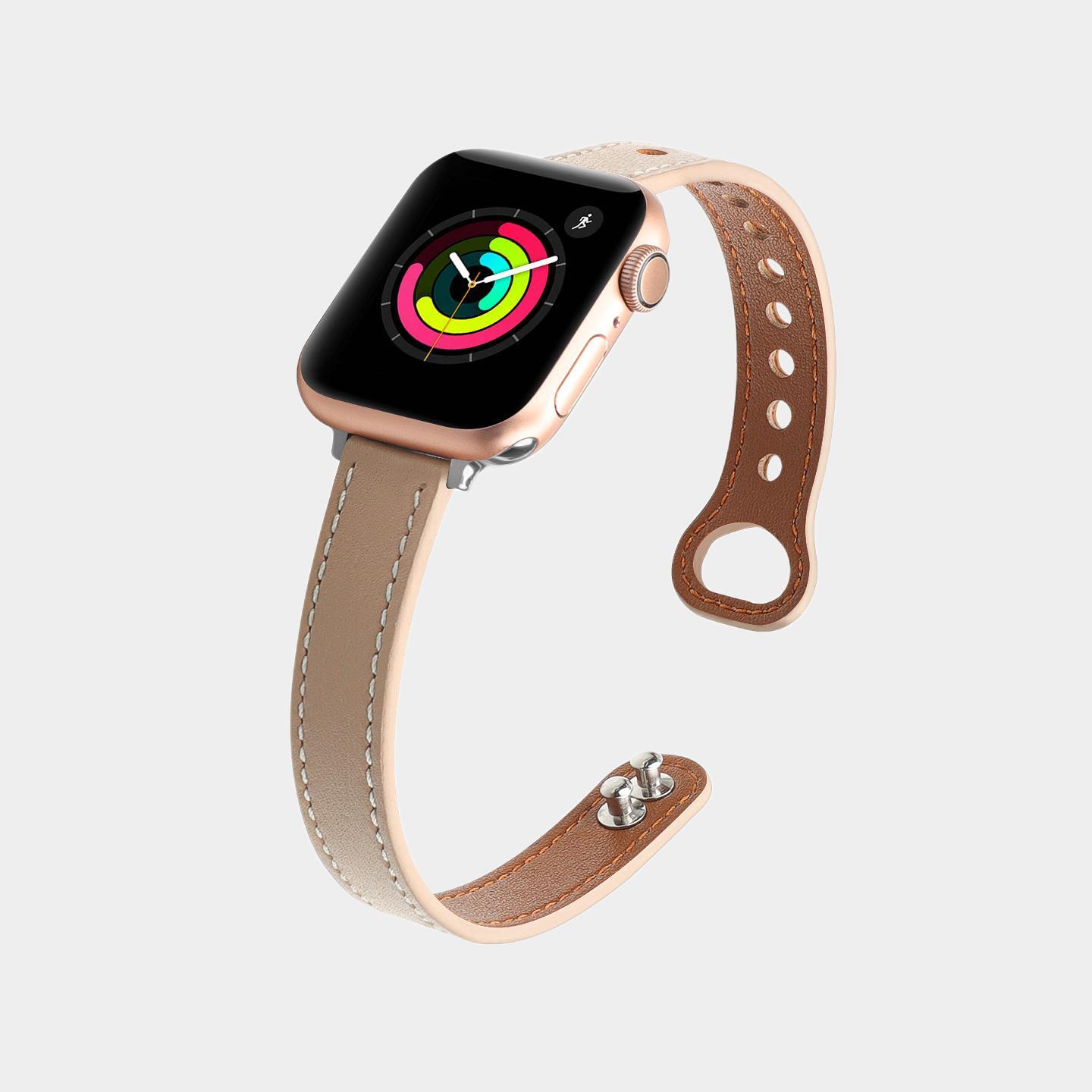 Narrow Leather Double Pin Clasp Band For Apple Watch