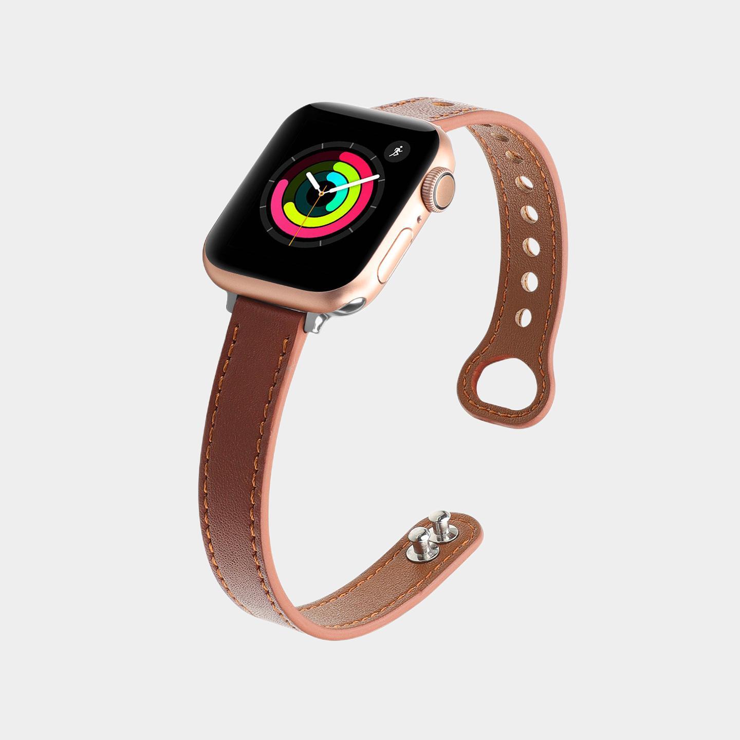 Narrow Leather Double Pin Clasp Band For Apple Watch