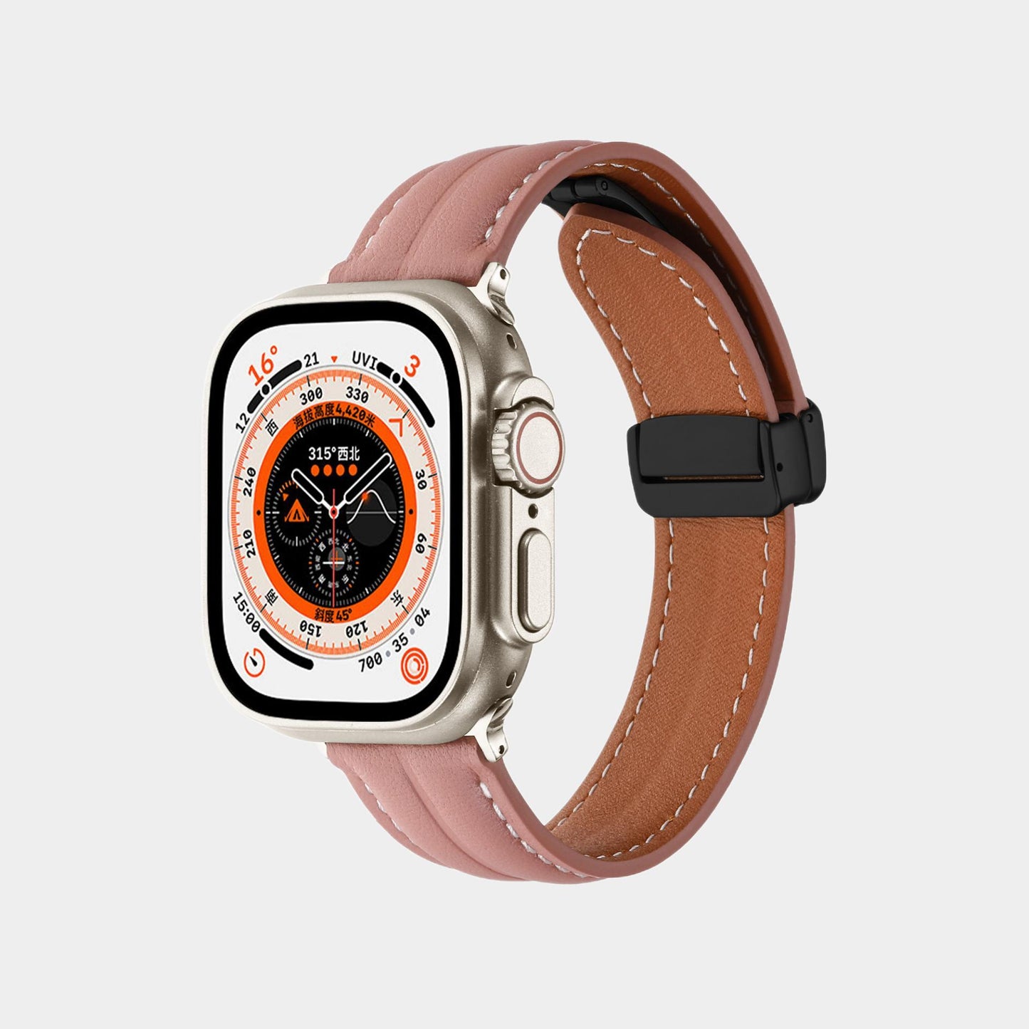 Magnetic Folding Buckle Groove Leather Band  For Apple Watch