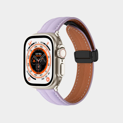 Magnetic Folding Buckle Groove Leather Band  For Apple Watch