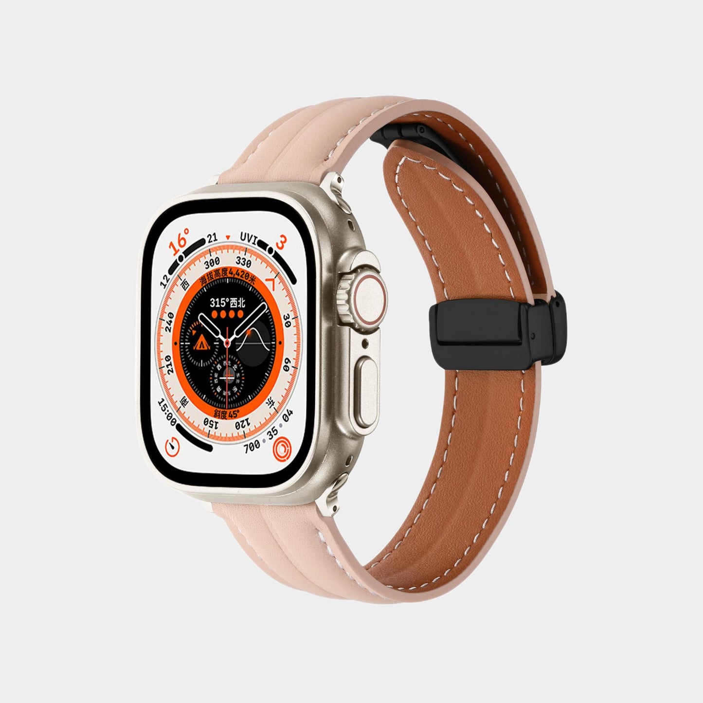 Magnetic Folding Buckle Groove Leather Band  For Apple Watch