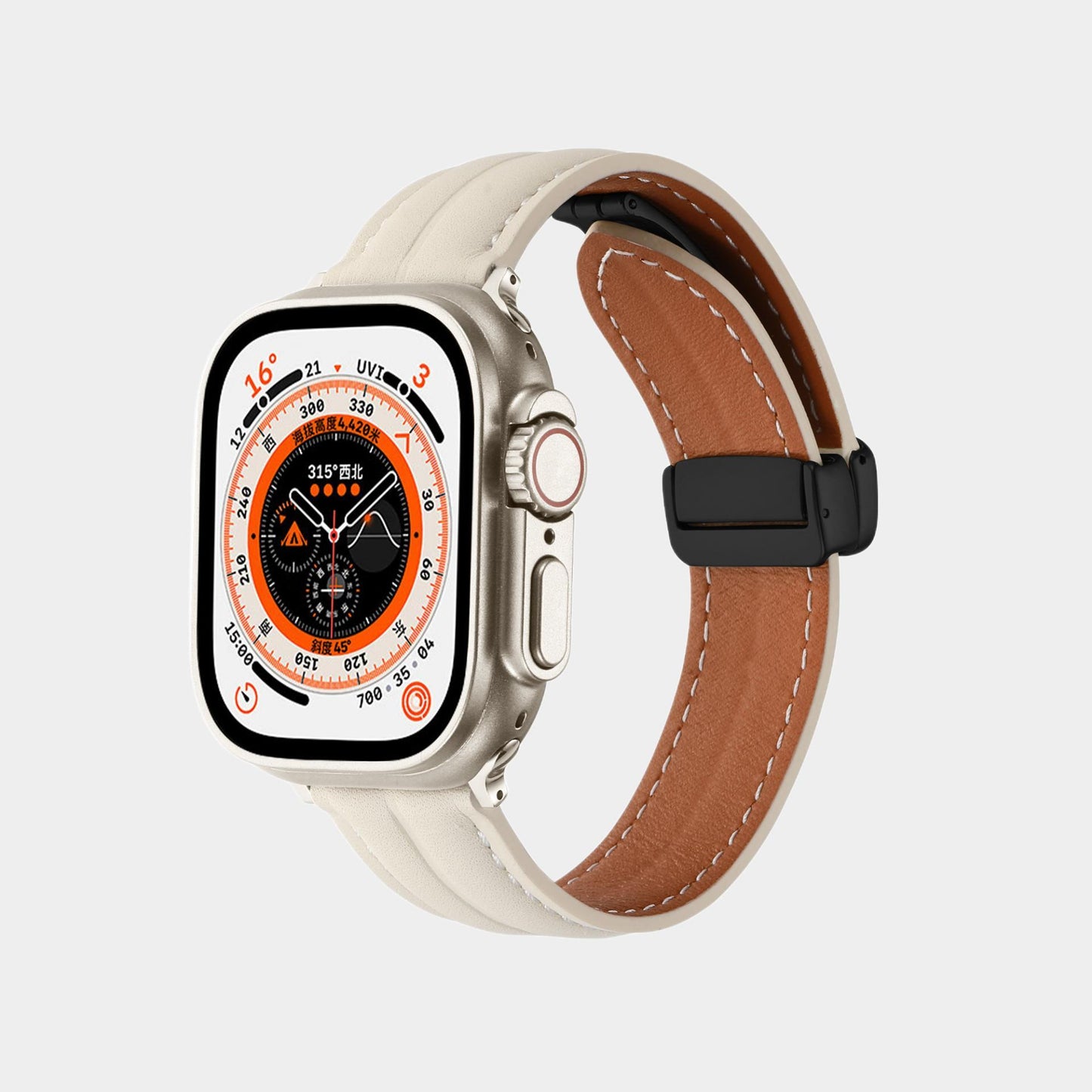 Magnetic Folding Buckle Groove Leather Band  For Apple Watch