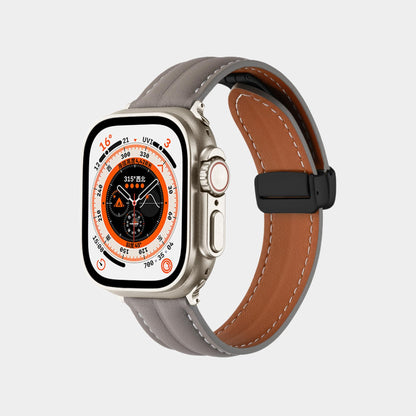 Magnetic Folding Buckle Groove Leather Band  For Apple Watch