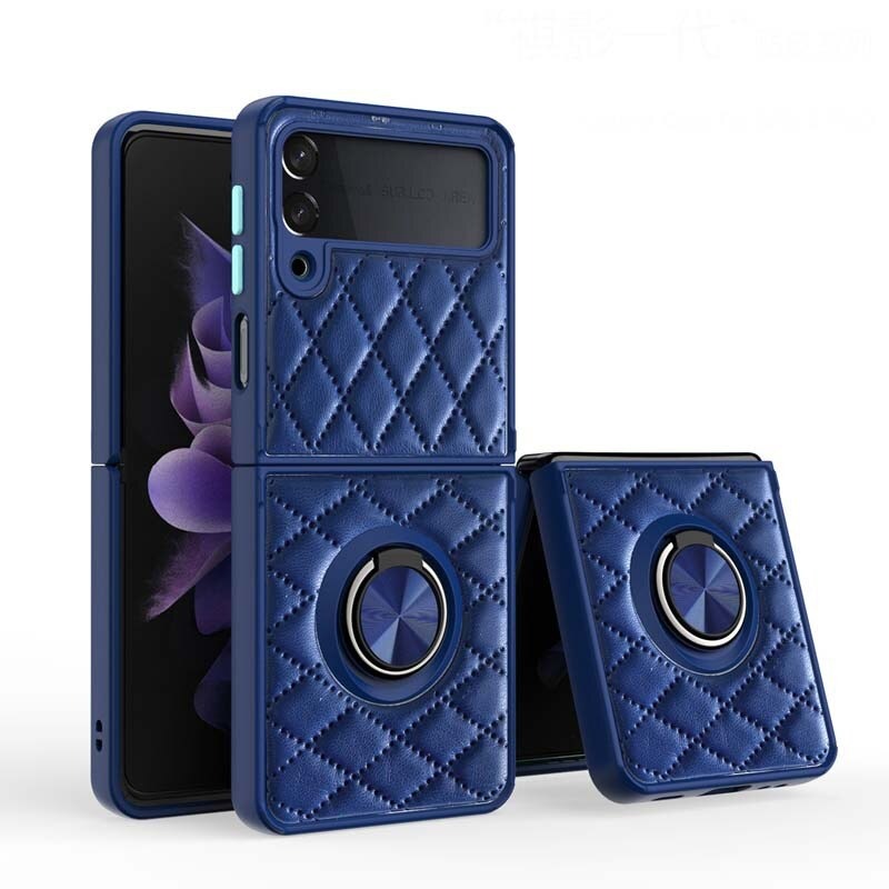 Leather Rhomboid Pattern with Magnetic Ring Case for Samsung Z Flip 3