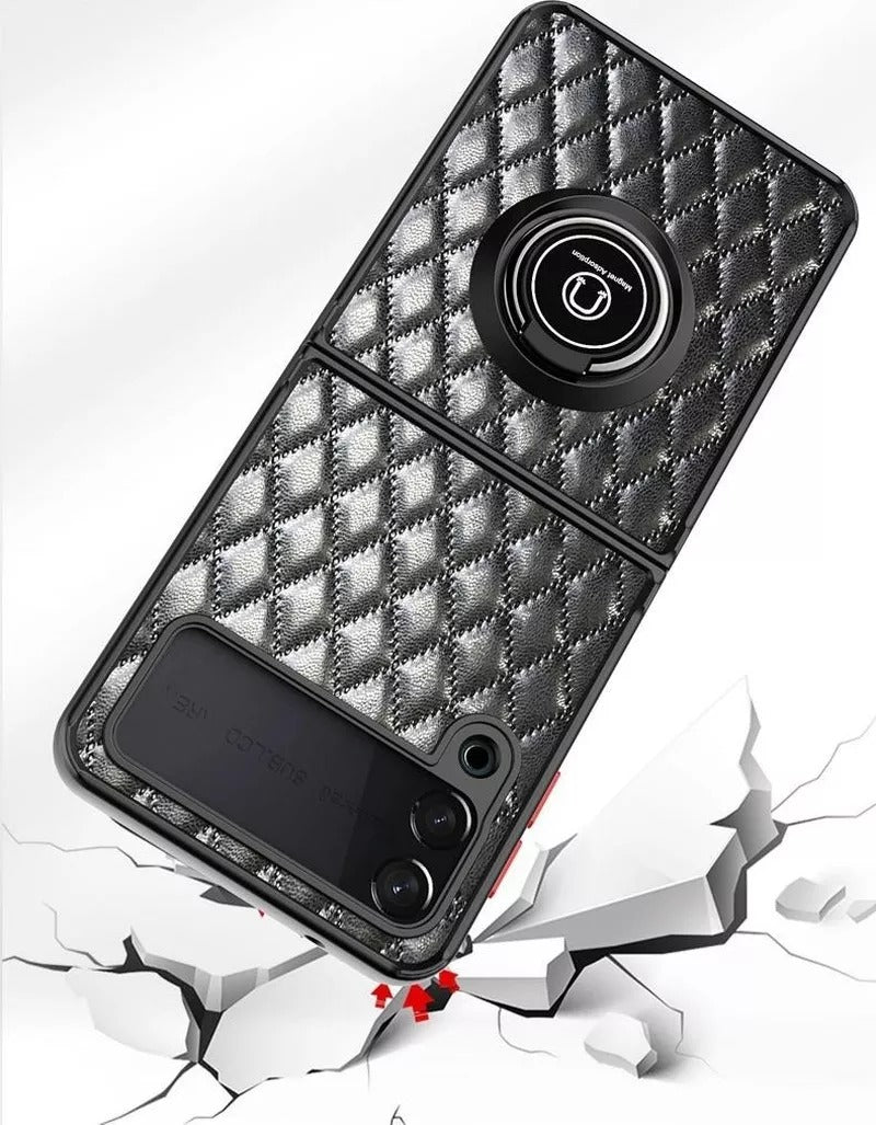 Leather Rhomboid Pattern with Magnetic Ring Case for Samsung Z Flip 3